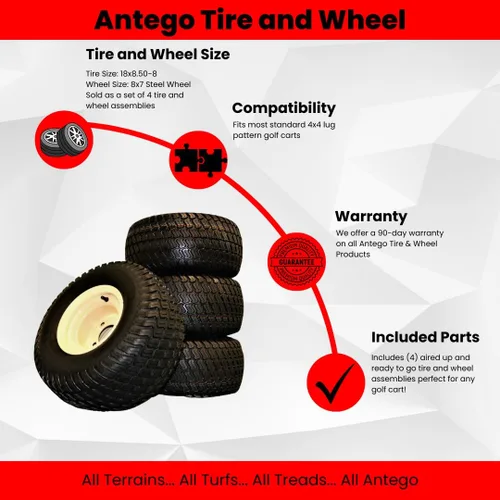 Vista 2 de Antego 18x8.50-8 - Conjunto de neumáticos y ruedas para carrito de golf, rueda marrón 8x7