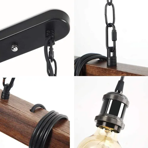 Vista 7 de Eoyemin Lámpara colgante de madera rústica con 6 luces de estilo rústico y retro, línea de suspensión industrial, se puede ajustar libremente