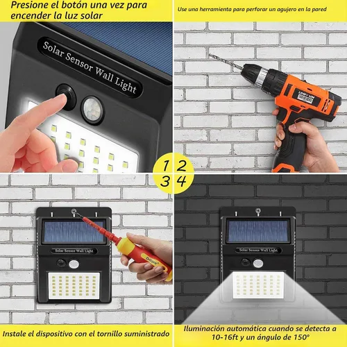 Vista 4 de Luces solares con sensor para exteriores, 30 LED, inalámbricas, impermeables, de seguridad, con sensor de movimiento solar, luces de pared