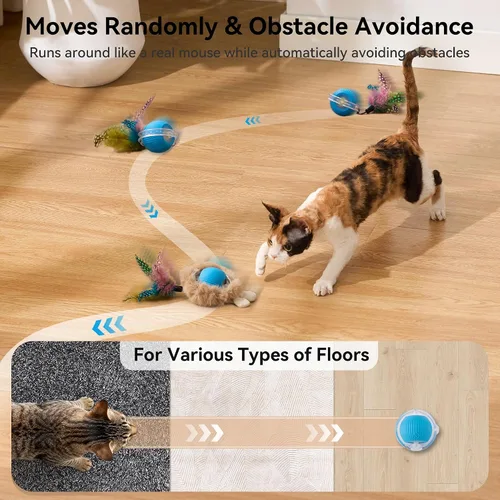 Vista 6 de ZOMISIA Pelota de juguete interactiva para gatos, juguetes para esconderse y buscar en alfombra de juego, juguetes de gatitos rodantes en movimiento