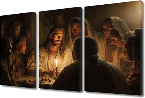 Vista 40 de Lienzo decorativo para pared de sala de estar, impresión retro con luz de esperanza de Jesús, 1 panel, póster de lienzo moderno para dormitorio