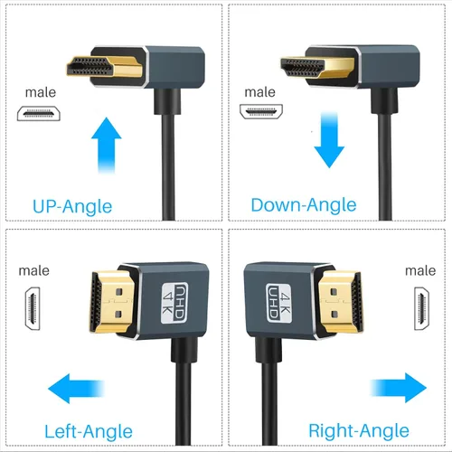 Vista 6 de Twozoh Cable HDMI flexible a HDMI en ángulo descendente de 90° 1 pie, cable HDMI ultra delgado y delgado compatible con 3D/4K @60Hz