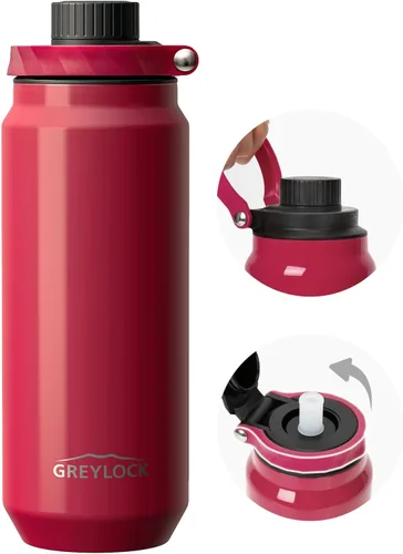 Vista 11 de Greylock Botella de agua aislada de 20 onzas con tapa con pajilla, botellas de agua deportivas reutilizables de acero inoxidable con asa plegable, a