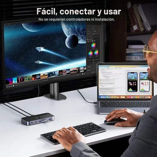 Vista 6 de UGREEN Conmutador USB 3.0 2 computadoras que comparten dispositivos USB C y A, conmutador USB de 4 puertos para compartir teclado y mouse