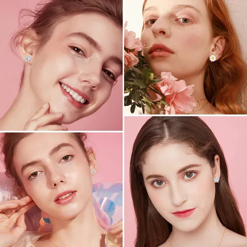 Vista 5 de YADOCA Juego de 10 pares de aretes hipoalergénicos para mujeres y niñas, de acero inoxidable con circonita cúbica, diseño de mariposa, con diseño