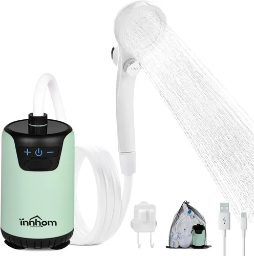 Vista 11 de innhom Ducha portátil para campamento, ducha al aire libre, bomba de ducha de campamento, eléctrica recargable portátil, alimentado por batería