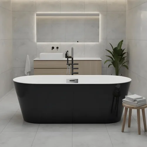 Vista 14 de 59 Inch Freestanding Bathtubs, White Acrylic Free Standing Bathtub, Modern Soaking Tub with Integrated Overflow & Chrome Drain for Bathroom Remodel
