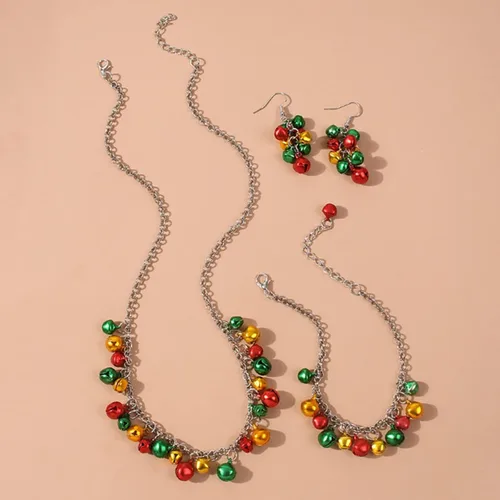 Vista 7 de Collar de Navidad, joyería de Navidad para mujer, aretes de lazo de Navidad, collar, pulsera, conjunto de joyas de cascabel, juego de joyas