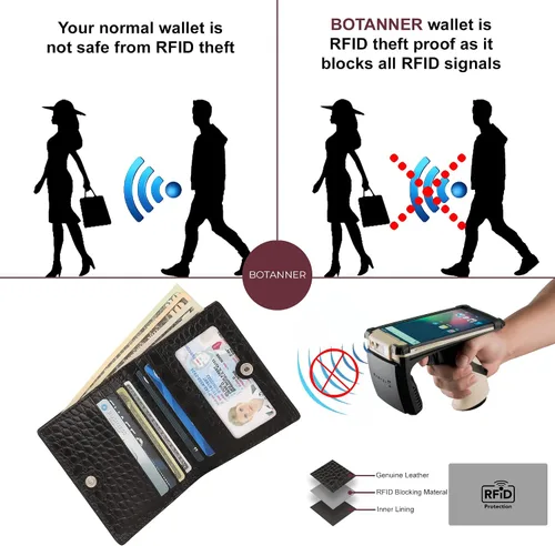 Vista 5 de Mini monedero de bolsillo compacto de cuero para mujer con seguridad RFID - NEGRO, Negro -, Minimalista
