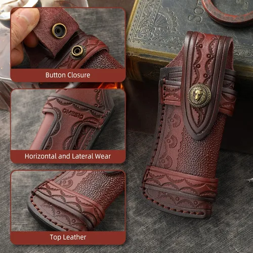 Vista 2 de Omesio Funda de cuchillo de bolsillo grande (L), 5.28 pulgadas (para cuchillo de <5.28 in) Fundas de cuero para cinturón, funda horizontal