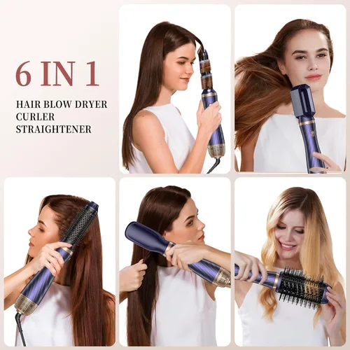 Vista 6 de Cepillo secador de pelo 6 en 1, cepillo secador de pelo desmontable actualizado, rizador de aire envolvente, rizador de aire rizado, rizador