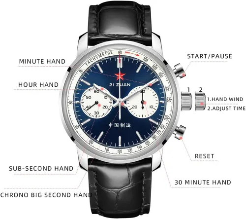 Vista 15 de SEAKOSS Pilot Chronograph Panda Dialplate 42mm Men Mechanical Original 1963 ST1901 Movement Hand-Winding Wrist Watch wth Gooseneck