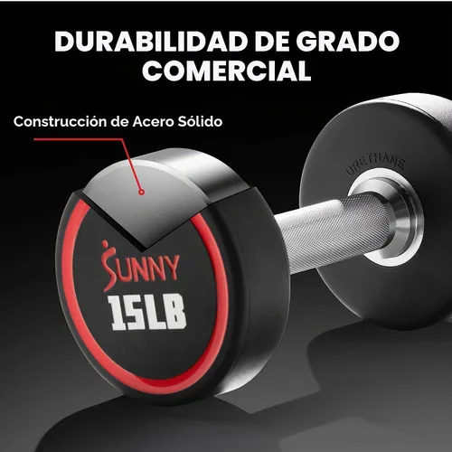 Vista 2 de Sunny Health & Fitness Premium Round Dumbbells for Strength Training 5-50 lb 9.9 lbs (par)