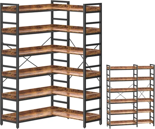 Vista 12 de HCHQHS - Estantería de 4 niveles, estantería industrial ajustable, estantería alta vertical, estanterías abiertas de madera y metal negro