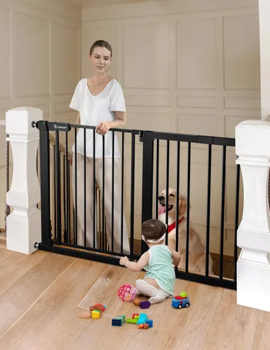 Vista 10 de COMOMY - Puerta de bebé de 76 cm de alto para escaleras y umbrales, se ajusta a aberturas de 75 cm a 103 cm de ancho, puerta para perros de cierre