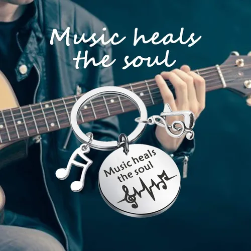 Vista 7 de CENWA Regalo para amantes de la música, joyería temática de músico, música cura el alma, llavero de regalo para profesores de música