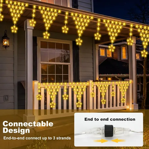 Vista 4 de Guirnalda de luces de Navidad para exteriores, impermeable, 218 LED de 13.8 ft, cortina de luces de hadas con 12 gotas conectables, alambre