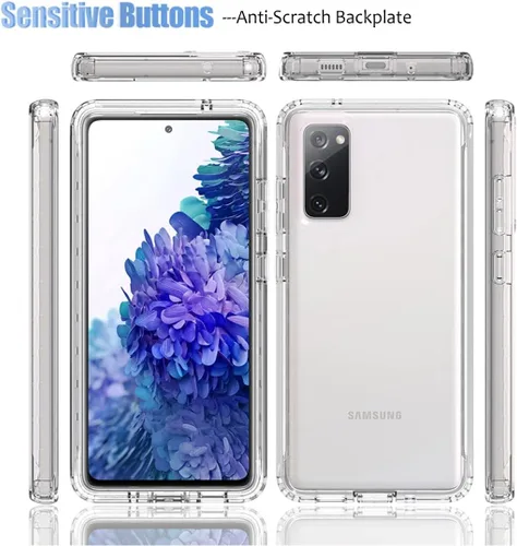 Vista 5 de Funda para Galaxy S20 FE, SM-G781U con protector de pantalla de vidrio templado, transparente 360 protección de cuerpo completo, carcasa dura + TPU