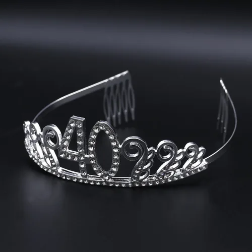 Vista 5 de Frcolor Tiara de cumpleaños, diamantes de imitación 40 cumpleaños coronas feliz 40 cumpleaños