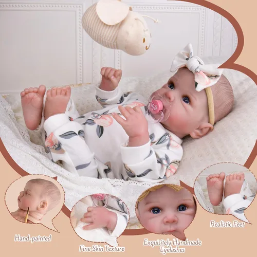 Vista 6 de Milidool Muñecas de bebé recién nacidas realistas de 20 pulgadas con cuerpo posable, muñecas de bebé de la vida real con accesorios para niñas