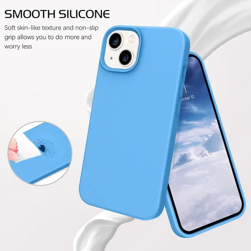 Vista 3 de DOMAVER Funda para iPhone 13, funda de teléfono para iPhone 13, silicona líquida, gel suave, forro de microfibra, funda protectora a prueba de Azul