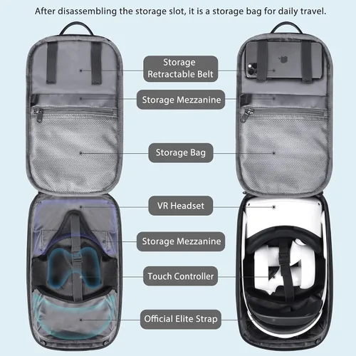 Vista 2 de Piskyet Detachablea VR Backpack CaseOfficial Elite Strap Carrying Case Hard Travel Case - Brushed Silver