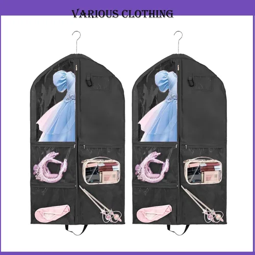 Vista 5 de Bolsa de ropa colgante de 40 pulgadas, impermeable, almacenamiento de disfraces de baile, bolsa de ropa de viaje para niños (rojo rosa, paquete de 2)