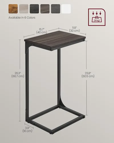 Vista 6 de VASAGLE - Mesa auxiliar en forma de C, mesa lateral para sofá, mesa de sofá con marco de metal, pequeña mesa bandeja para TV para sala de estar