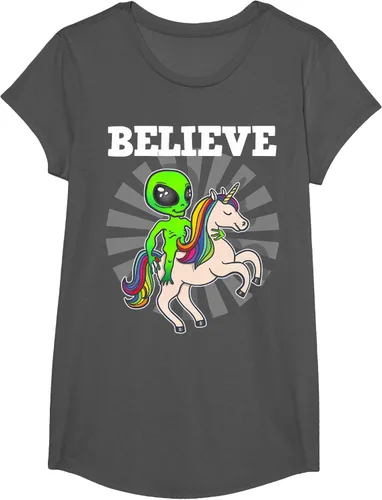 Vista 46 de Believe Space Alien Riding Unicorn - Camiseta de regalo divertida, Negro, S