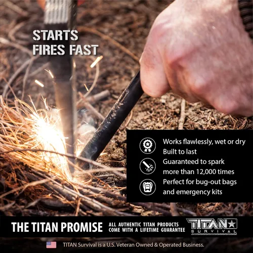 Vista 3 de TITAN Survival Ferro Rod - Arrancador de fuego de 0.5 x 5.5 pulgadas
