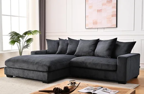 Vista 10 de Container Furniture Direct Luxe - Sofá modular de dos piezas de gran tamaño para sala de estar, sofá en forma de L de 102.4 pulgadas con diván, Negro