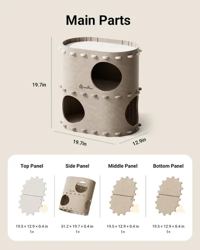 Vista 9 de DownyPaws Casa para gatos de interior, cueva plegable de 2 pisos, cama tipo túnel de fieltro para gatos, cubo, escondite para multicats, resistente