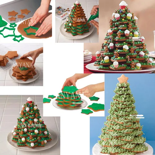 Vista 2 de Juego de 10 cortadores de galletas de plástico para decoración de estrellas de jengibre 3D Kit de cortadores de galletas de fondant Molde