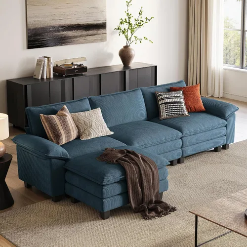 Vista 12 de LINSY HOME Cloud Sofa - Silla decorativa con tumbona otomana para interiores, sofá de pana perfecta para sala de estar, apartamento, oficina, beige