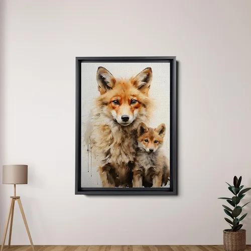 Vista 4 de Fox Mother Cub Prints, In The Style Of Stencil,Based, Ivory, Kids Wall Art, Kids Wall Art Display, Mom And Baby Animal Art Print, Wall Art, Art Print