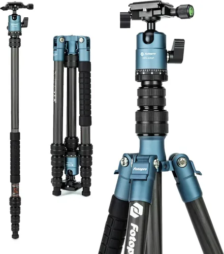 Vista 8 de Fotopro - Trípode de viaje de fibra de carbono de 62", trípode de cámara ligero y compacto con cabeza de bola y placa de liberación rápida