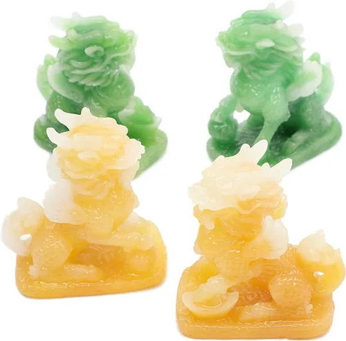 Vista 6 de Estatuas de porsperidad de Feng Shui Kylin/Set de dos verdes Pi Yao decoración china, dinero y buena suerte riqueza escultura verde