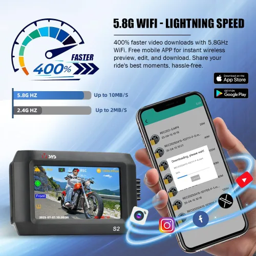 Vista 4 de VSYSTO S2 Pro - Cámara de tablero de motocicleta de doble canal, frontal y trasera, lente impermeable de 1080P 30fps, compatible con modo