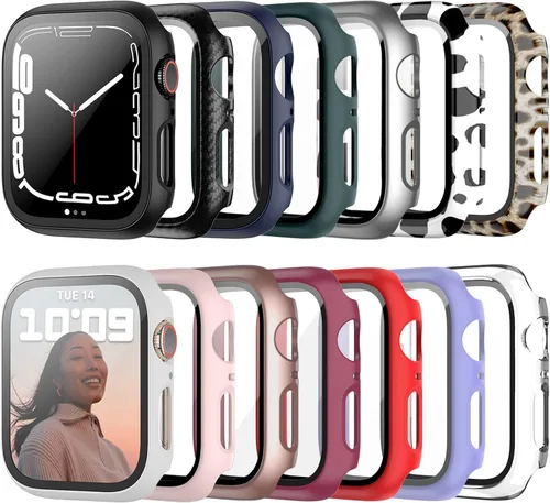 Vista 7 de JZK - Juego de 12 fundas con protector de pantalla de vidrio templado para Apple Watch Series 3/2/1 de 38 mm, JZK Funda protectora de PC duro