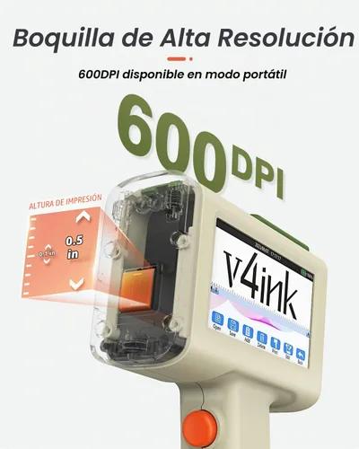 Vista 2 de v4ink Impresora de mano BT-HH6105B2 Beige Impresora de inyección de tinta de mano Imprime código de barras QR de 0.5 pulgadas, fecha, logotipo