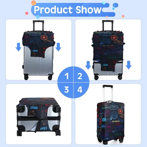 Vista 5 de Sherr Funda de equipaje de viaje de 3 piezas, protector de maleta, funda antiarañazos, fundas de equipaje lavables, Tema Vintage