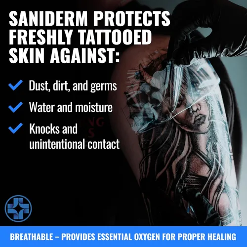 Vista 6 de Saniderm Vendaje Original para Cuidado Posterior de Tatuajes (Rollo Pequeño, 4 pulgadas x 8 yardas)