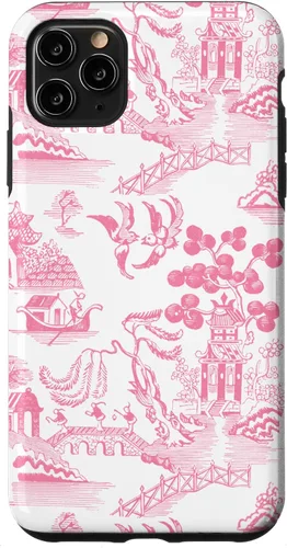 Vista 13 de Preppy Pink Willow Pattern Chinoiserie Toile Case for iPhone 17