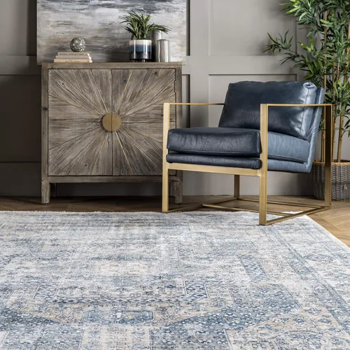 Vista 4 de nuLOOM Westlyn Faded Medallion - Alfombra de área, 9 x 12 pies, color azul