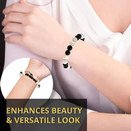 Vista 5 de Pulsera de turmalina negra de selenita auténtica, pulsera de cristal curativo natural para mujeres y hombres, pulsera de cuentas redondas de 0.315
