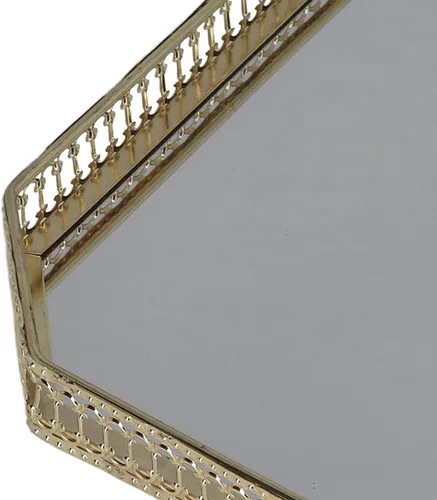 Vista 8 de Bandeja de espejo para mesa de té, plato decorativo grande, plato de fruta, bandeja de hierro dorado retro