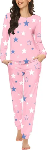 Vista 35 de Ekouaer - Conjunto de pijama de manga larga para mujer, ropa de dormir suave con cuello redondo y bolsillos, conjuntos de ropa de descanso Negro
