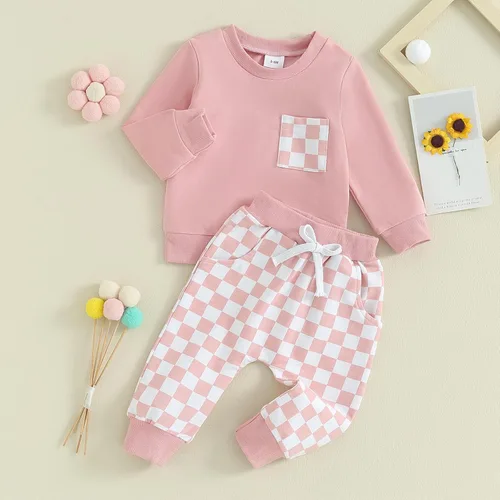 Vista 2 de Lesimsam Conjunto de sudadera de manga larga para bebé niño y niña, para otoño e invierno