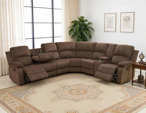 Vista 33 de Juego de sofá seccional reclinable manual, juegos de muebles de sala de estar, sofá seccional en forma de L y 2 sillas, cómodo sofá reclinable