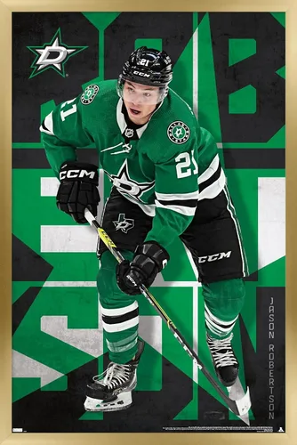 Vista 20 de Trends International NHL Dallas Stars - Póster de pared de Jason Robertson 23, 22.37 x 34.00 pulgadas, paquete de impresión y colgador de madera